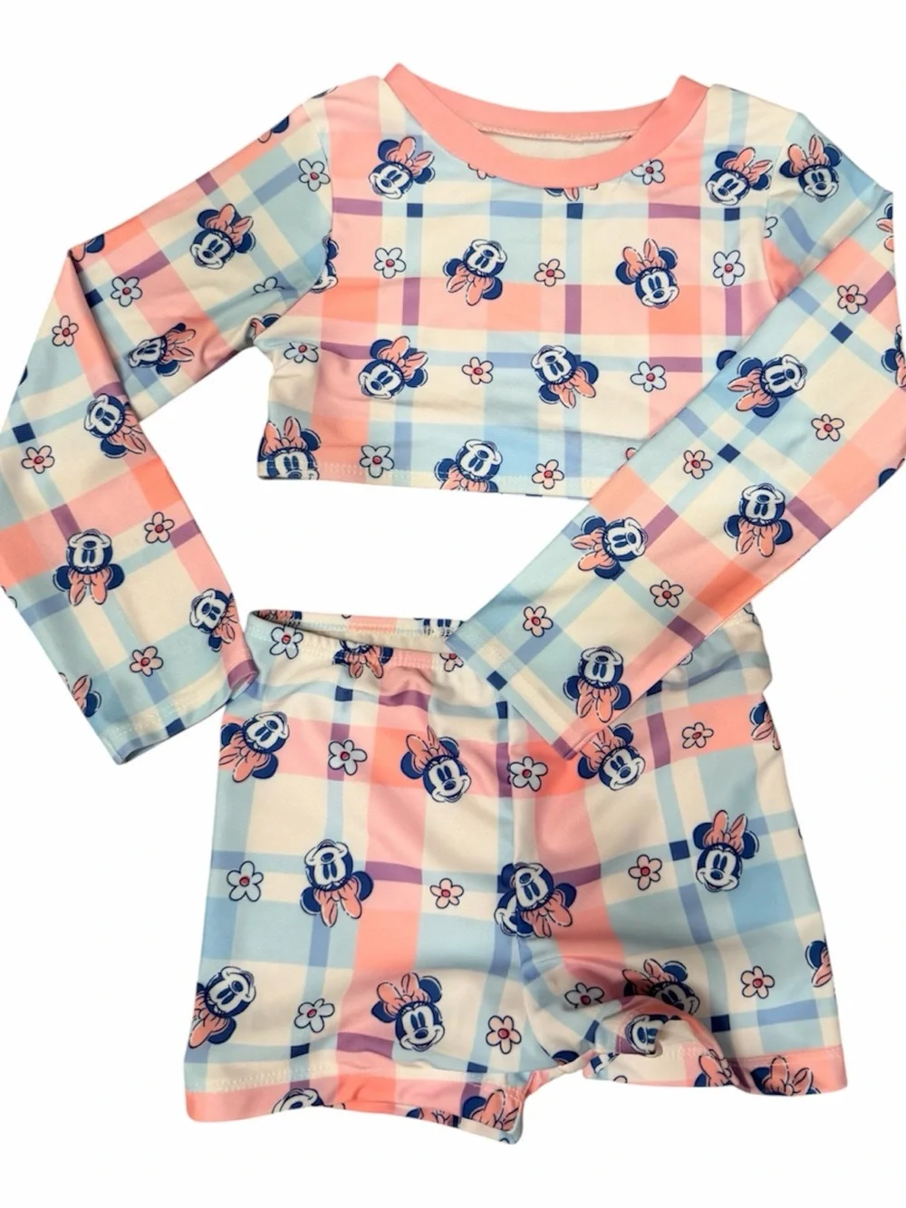 NWT Girls Pink & Blue Minnie Mouse Two-Piece Swim Bikini